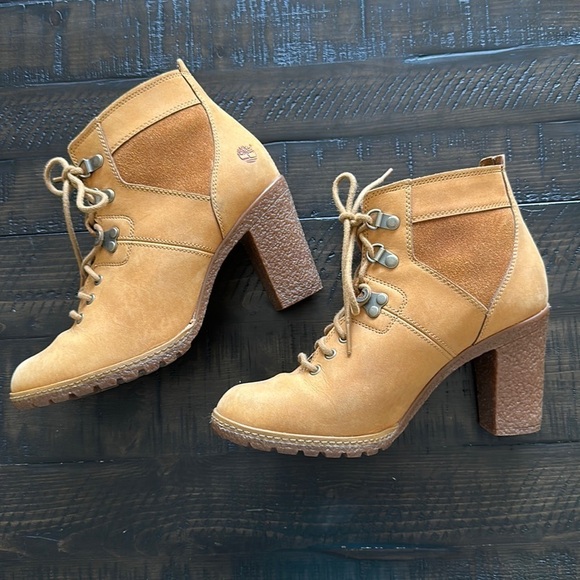 Timberland Shoes - Timberland Glancy Field Ankle Boots 3.5” Heels Leather Lace Up in Wheat Nubuck